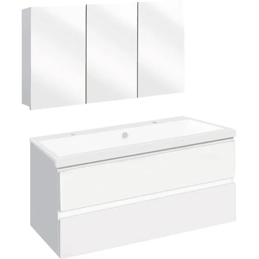 Concept Badezimmermöbel met Spiegelschrank 100cm - Weiss/Weiss