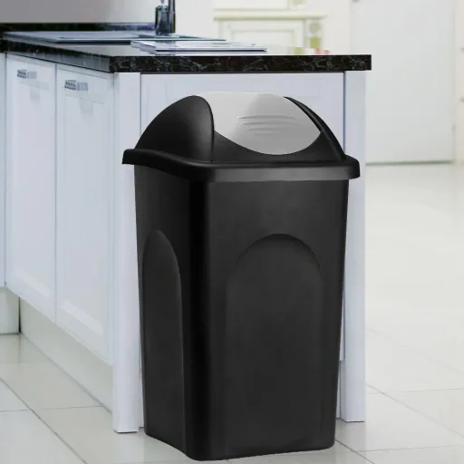 Abfallbehälter schwarz/silber 60L