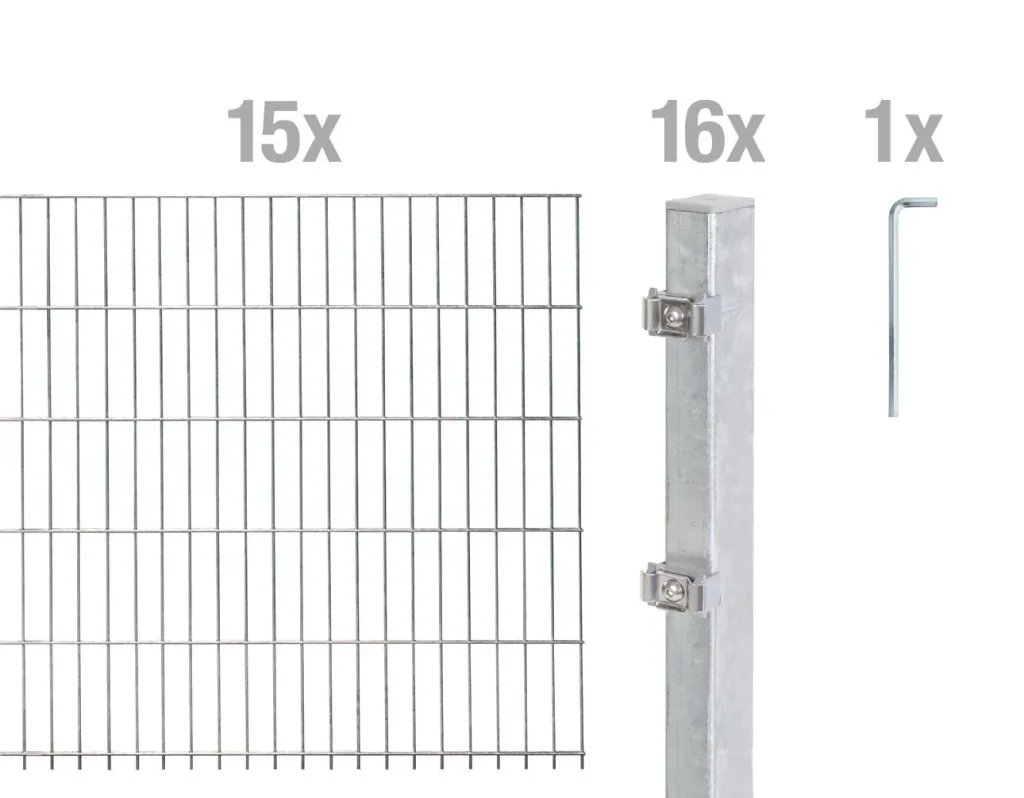 Doppelstabmattenzaun Komplettset, feuerverzinkt, Höhe 140 cm, Länge 30 m