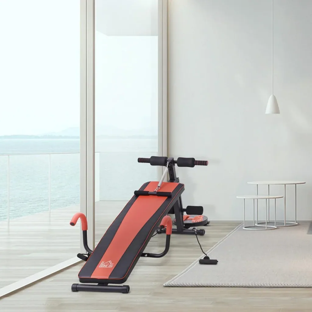 Sit Up Bank Bauchtrainer Trainingsbank Fitnessbank Verstellbar Gepolstert mit Widerstand 120 kg Belastbarkeit Rot+Schwar
