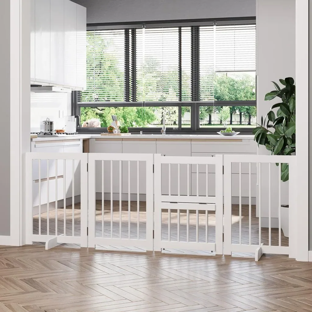 Hunde Absperrgitter Türschutzgitter Schutzgitter Konfigurationsgitter klappbar mit 4 Stücke Kiefernholz Weiß 215 x 38 x