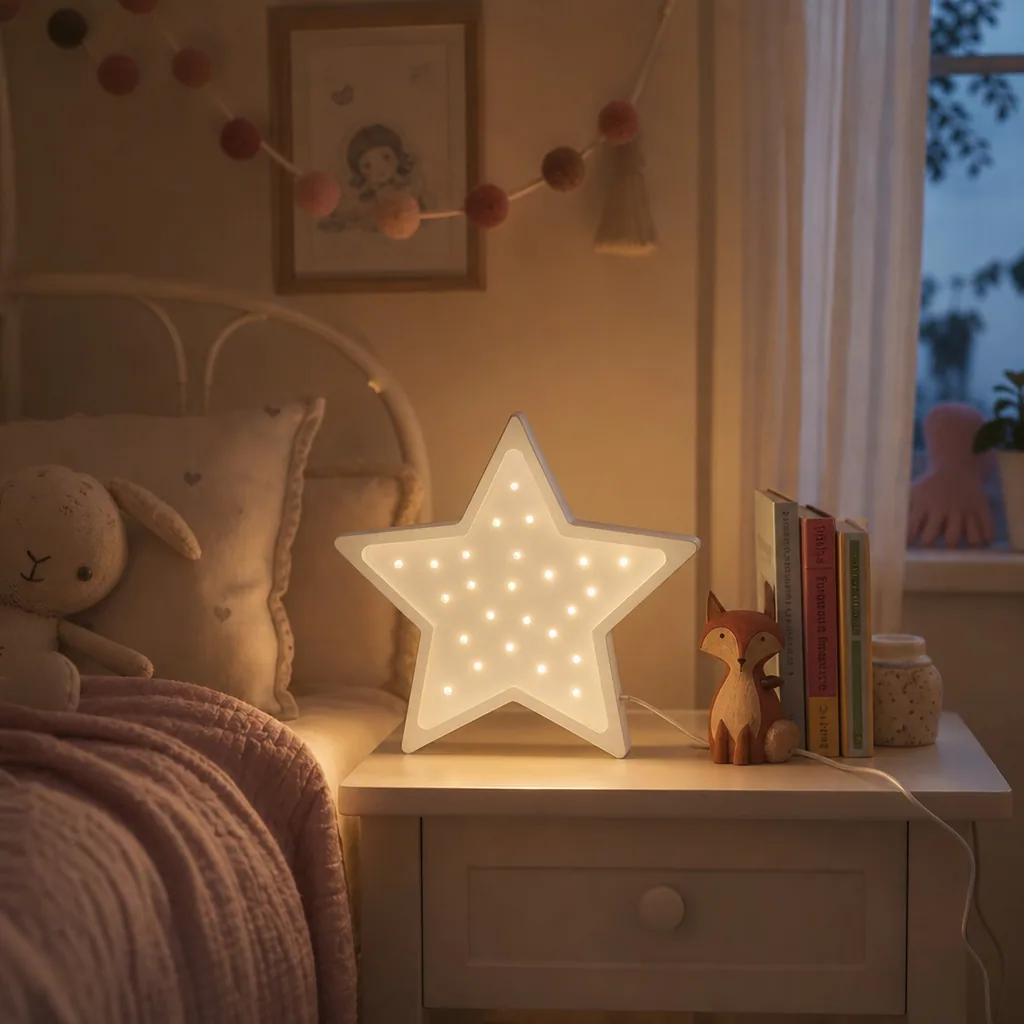 Little Lights Nachtlicht Kinder, Nachtlampe Stern - 100% Kiefernholz natur