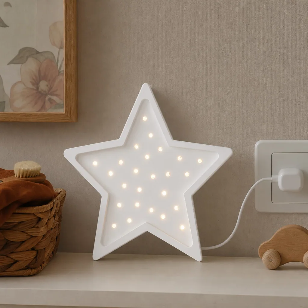Little Lights Nachtlicht Kinder, Nachtlampe Stern - 100% Kiefernholz natur