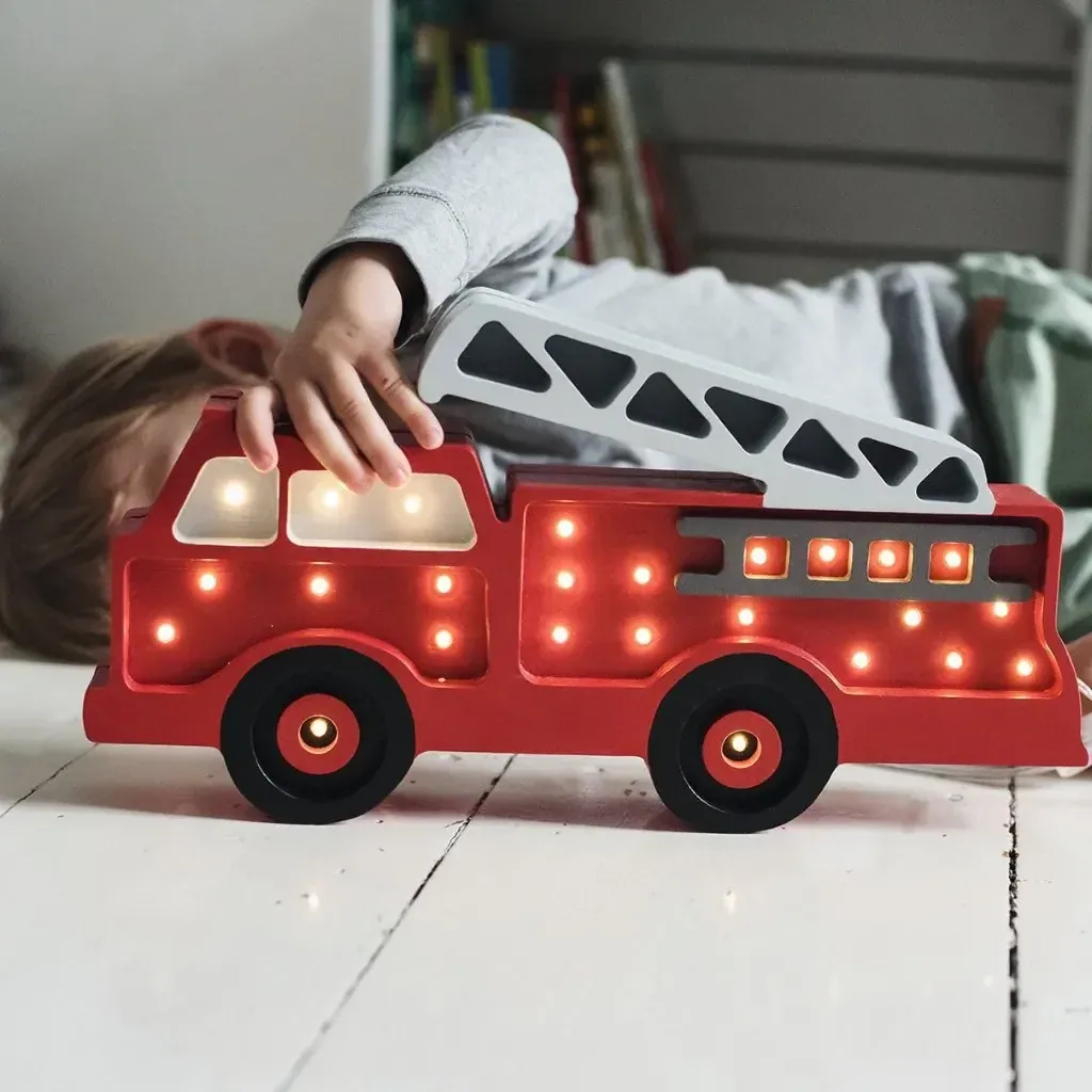 Little Lights Nachtlicht Kinder, Nachtlampe Feuerwehrauto - 100% Kiefernholz natur