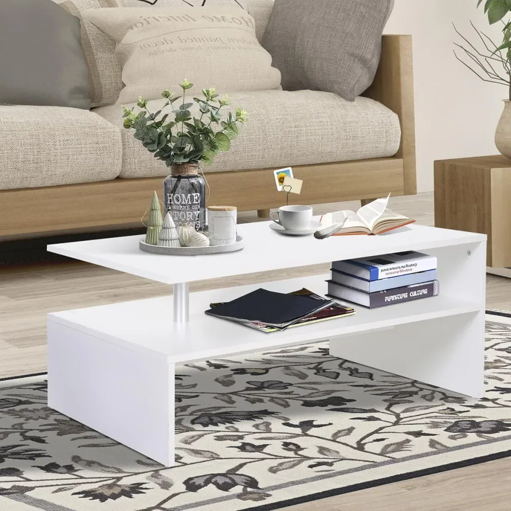 Beistelltisch Couchtisch moderner Kaffeetisch stabiler Teetisch Wohnzimmertisch mit praktischer Ablage, E1 Spanplatte, A