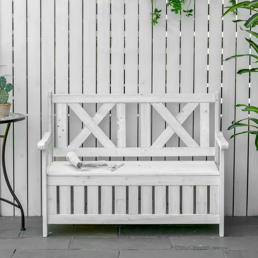 Bank mit Stauraum 2-Sitzer Gartentruhe Kissen Stauraumtruhe weiß 115 x 61 x 85 cm