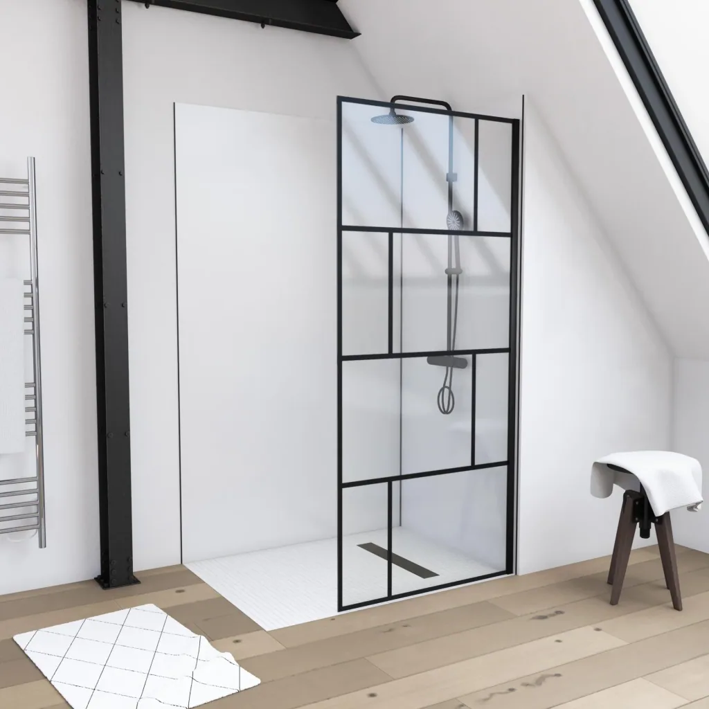 Duschwand in modernem Design 90 x 195 cm - Glasdusche mit matt schwarzen Wandprofil