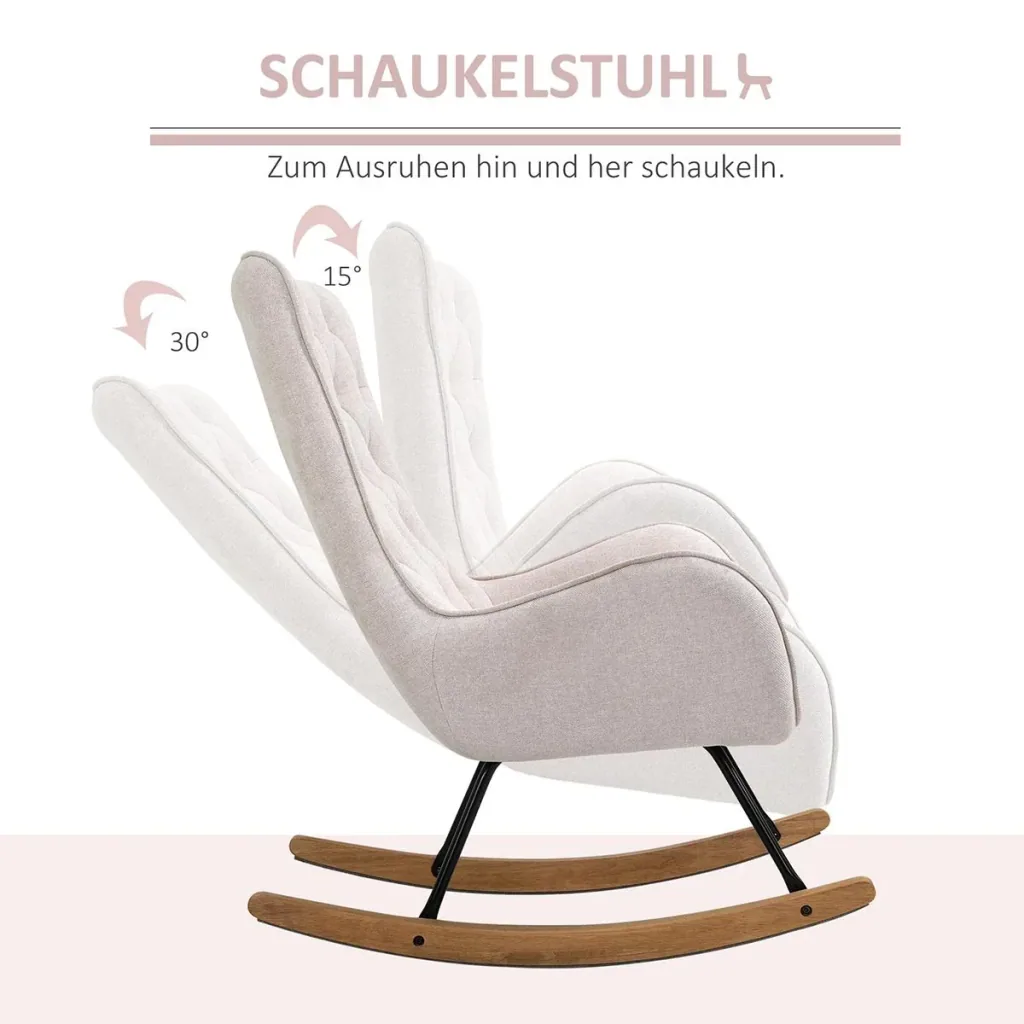 Schaukelstuhl Relaxstuhl Schwingsessel Schaukelsessel Leinen Stahl Cremeweiß 69 x 90 x 100 cm