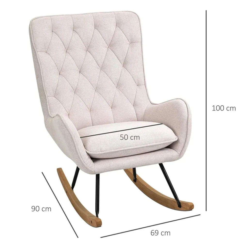 Schaukelstuhl Relaxstuhl Schwingsessel Schaukelsessel Leinen Stahl Cremeweiß 69 x 90 x 100 cm