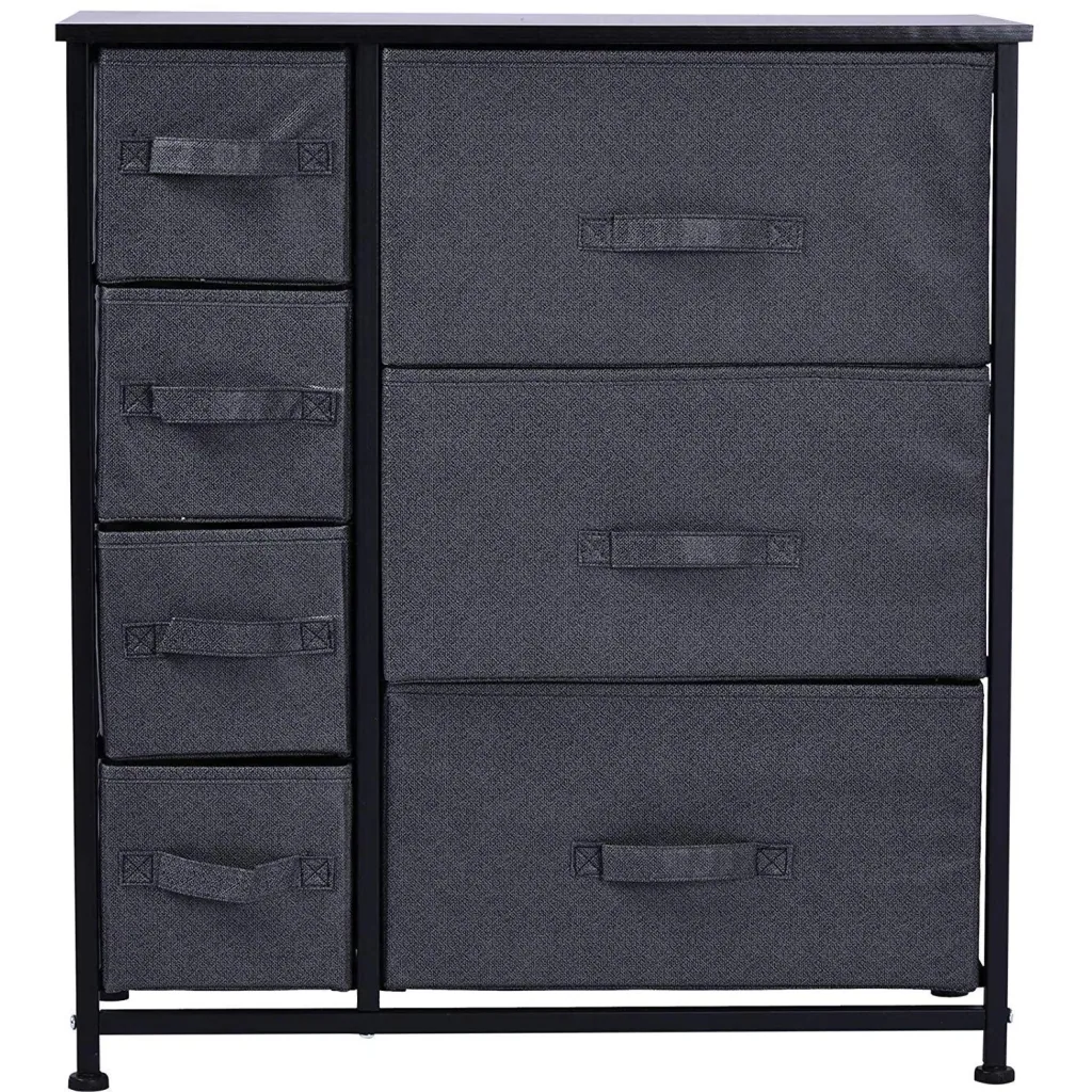 Schubladenschrank Aufbewahrungsschrank mit faltbaren 7 Stoffschubladen Metallgestell + Holz + Leinen Grau 63,5 x 30 x 71
