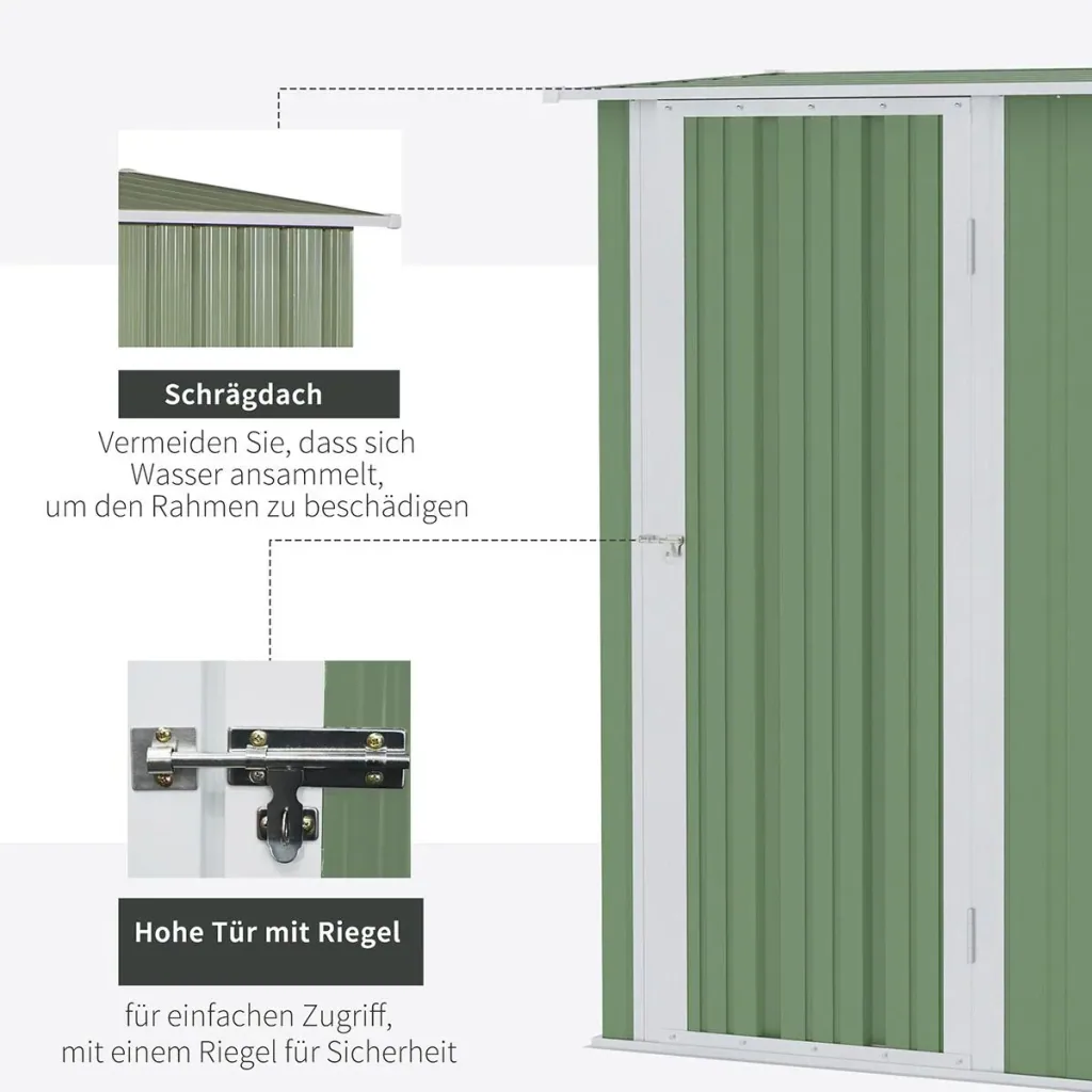 Gerätehaus Gartenhaus Geräteschuppen mit Tür Outdoor Stahl Grün 142 x 84 x 189 cm