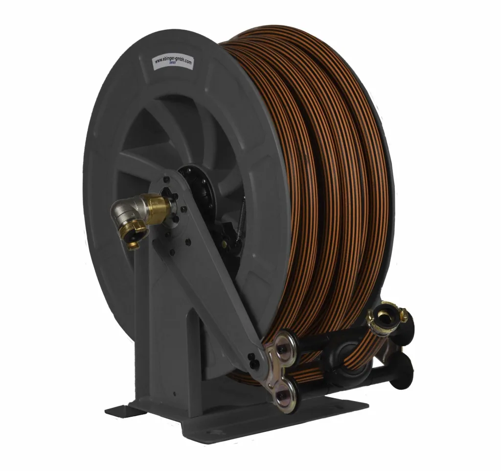Schlauchaufroller Stahl/ABS-Kunststoffgehäuse OSK 610 mit 15 m, 1" Gummischlauch ET, max. 15bar/90°C