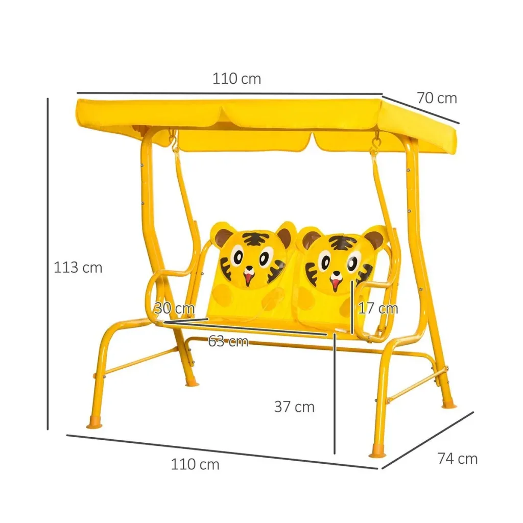 Kinderschaukel 2-Sitzer mit verstellbarem Sonnendach für 3-6 jährige Kinder Metall gelb 110 x 74 x 113 cm