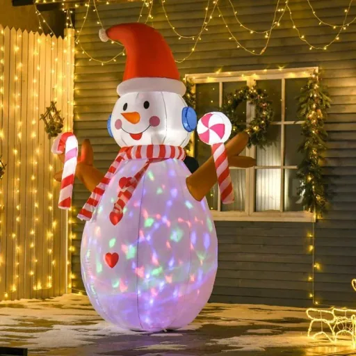 2,4 m aufblasbarer Schneemann mit rotierender Beleuchtung Weihnachtsdeko