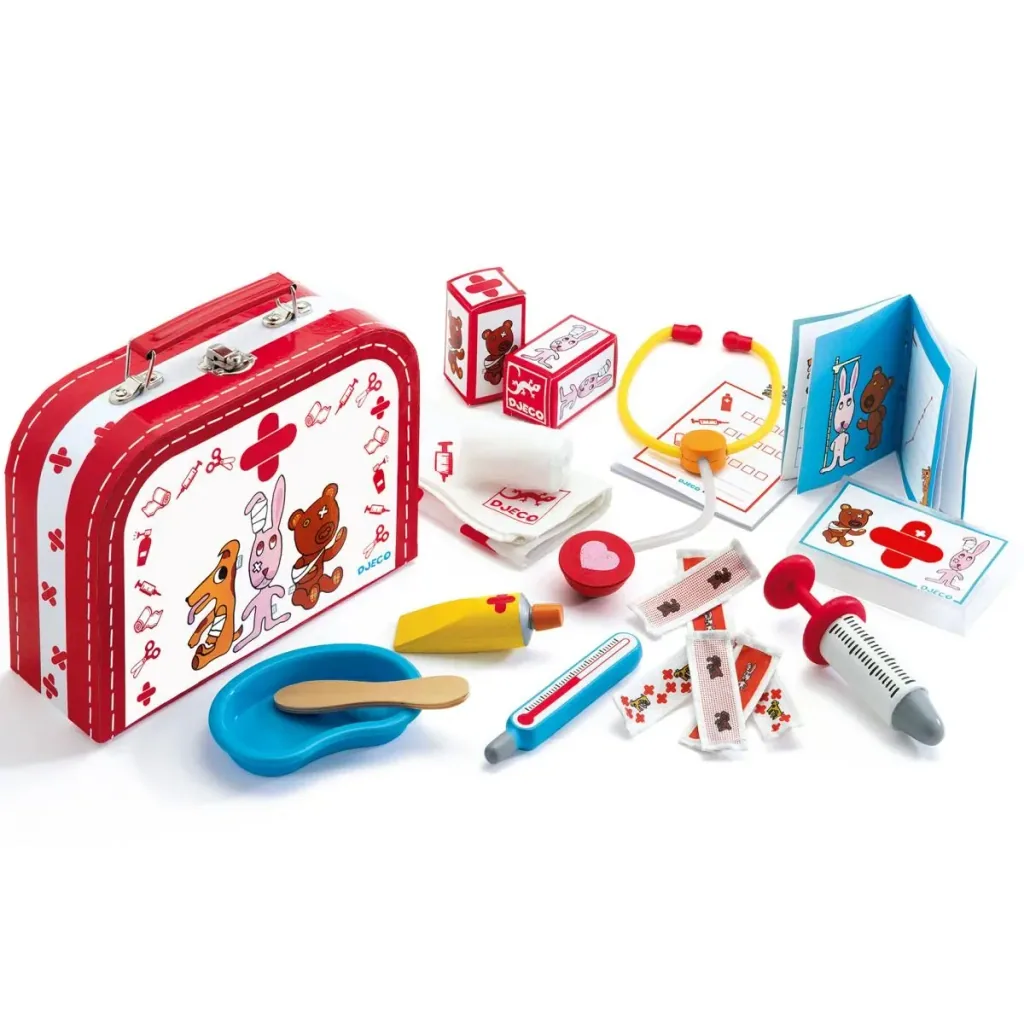 Djeco Kinderspielzeug, Tierarztkoffer, Tierarzt-Set - Rollenspiel: Bobodoudou