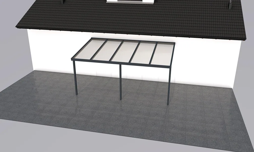 Terrassendach Premium, anthrazit, 5100 x 3060 mm - Acryl Stegplatten 16mm, bronze