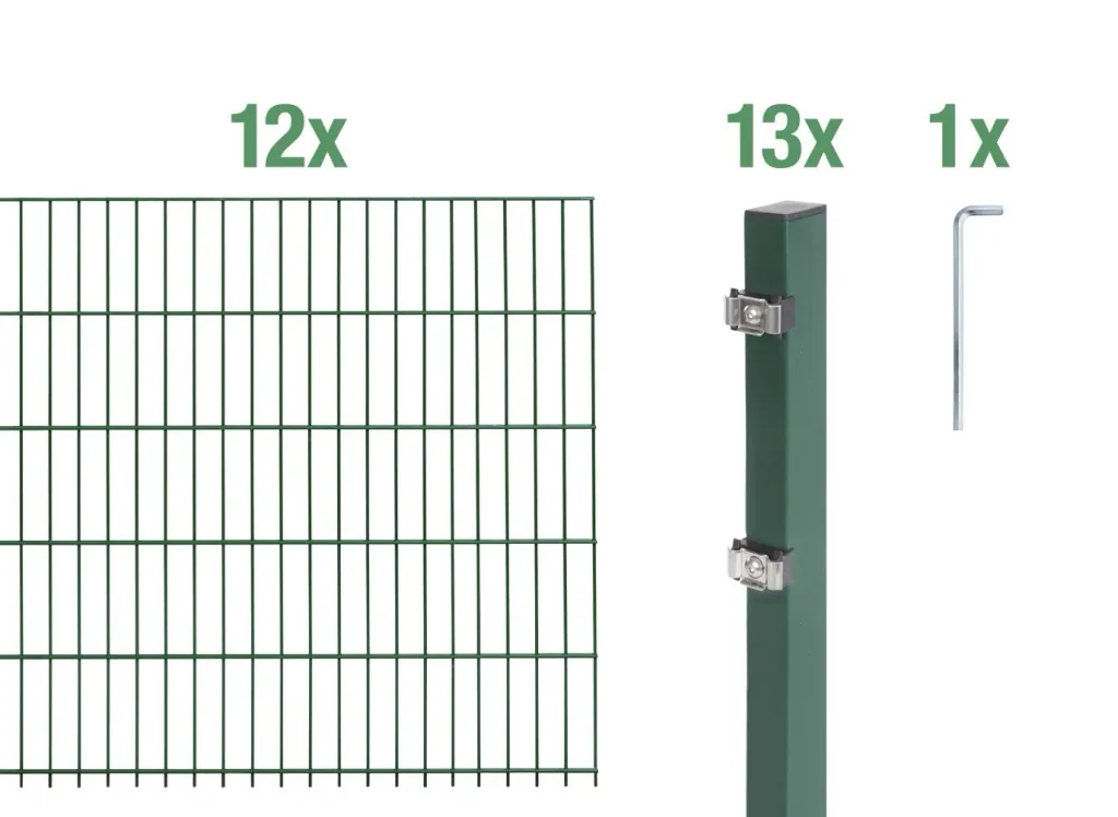 Doppelstabmattenzaun Komplettset, grün, Höhe 140 cm, Länge 24 m