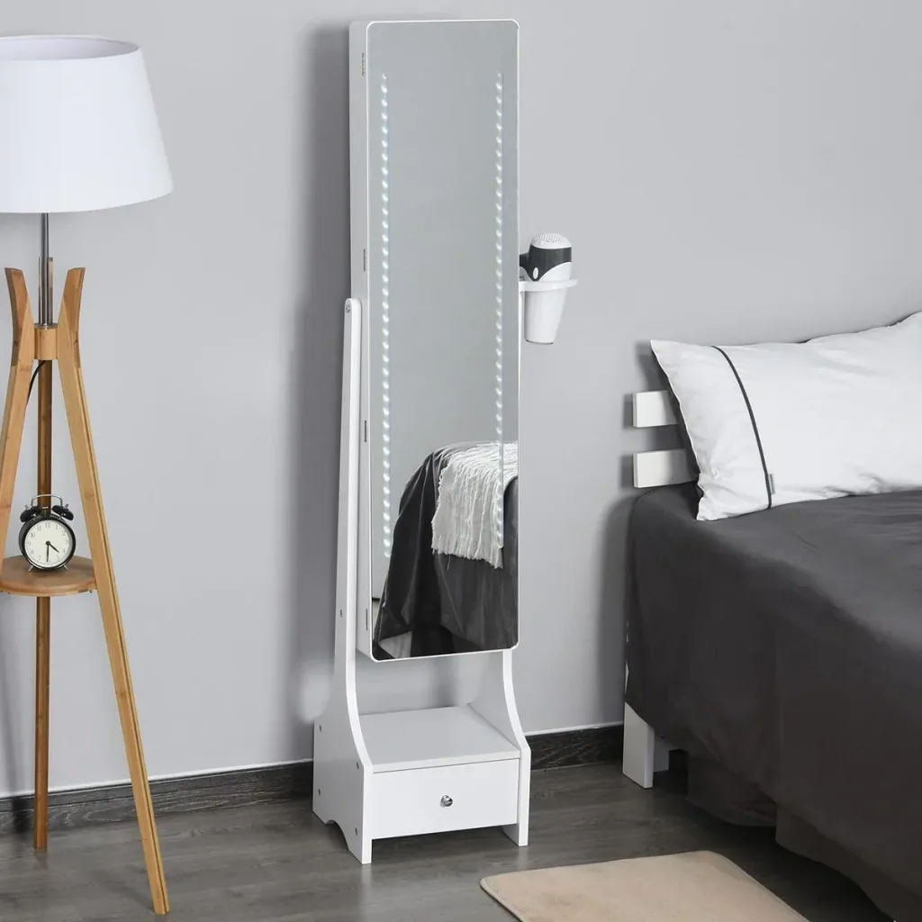 Led-Spiegel mit Schmuckschrank, weiß