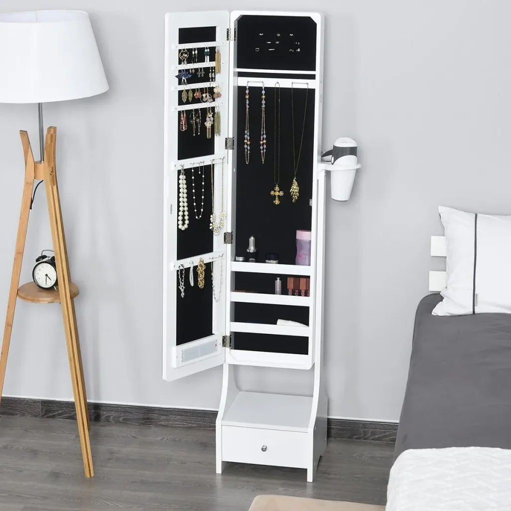 Led-Spiegel mit Schmuckschrank, weiß