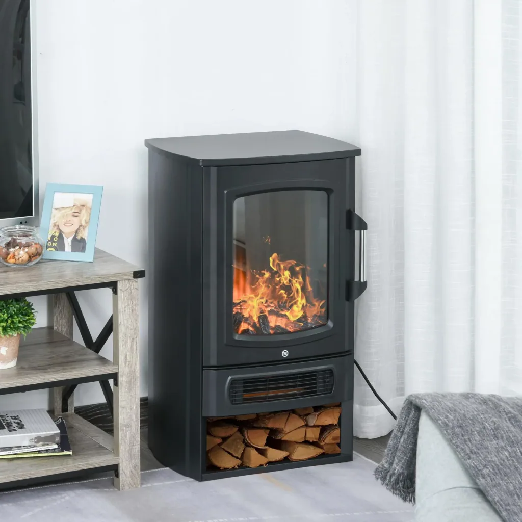 Elektrisches Feuer 1000 W/2000 W mit Flammeneffekt Thermostat 20-25 qm Schwarz