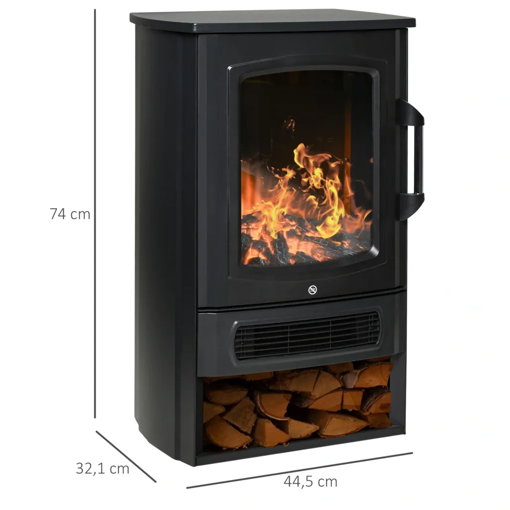 Elektrisches Feuer 1000 W/2000 W mit Flammeneffekt Thermostat 20-25 qm Schwarz