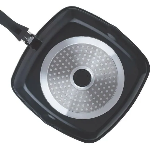 Bratpfanne - mit Deckel - Grillpfanne - Marmorbeschichtung - 28 cm - Schwarz