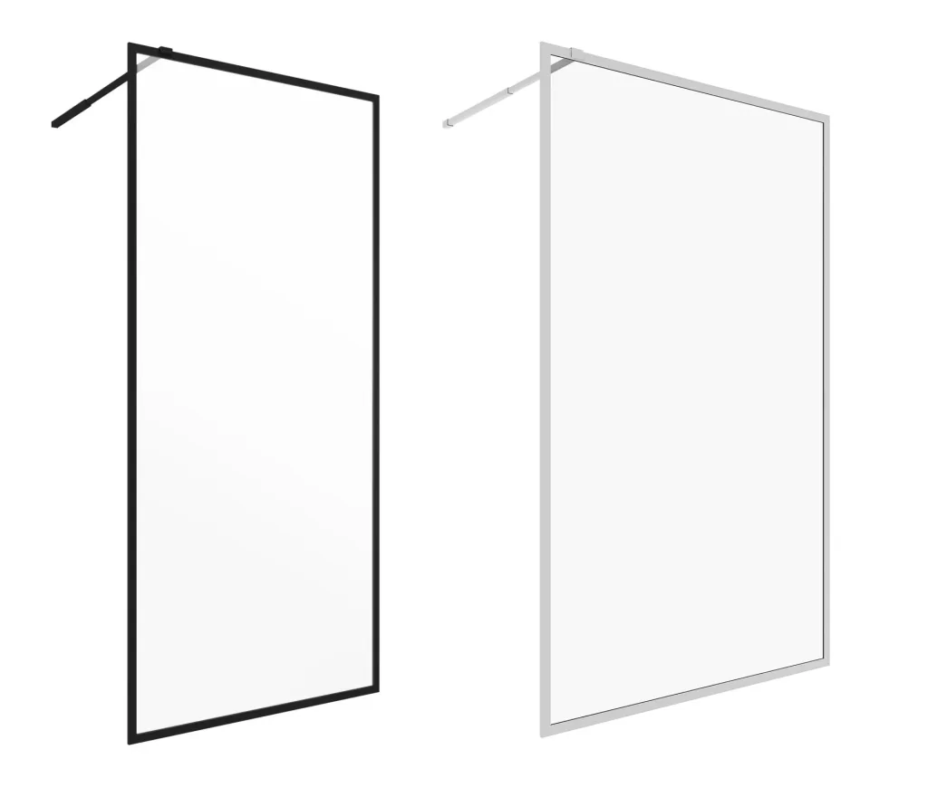 Walk-IN Glas-Duschwand 90 x 200 cm, Duschabtrennung mit barrierefreiem Einstieg inklusive Halterungsstange, matt schwarz