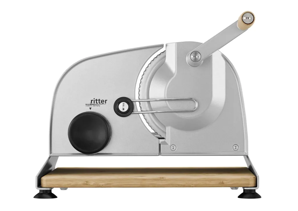 Allesschneider amano 5, manueller Vollmetall Allesschneider, mit leichtgängiger Kurbel, Silber-metallic