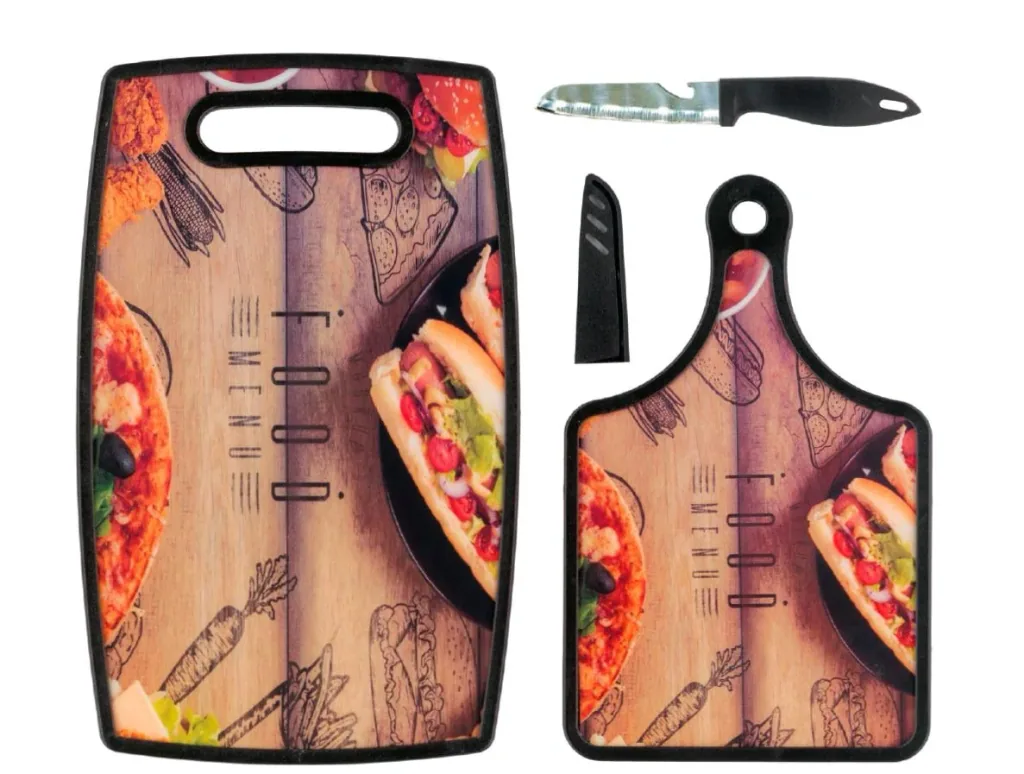 Schneidebretter mit Messer im Pizza Design, 2er Set