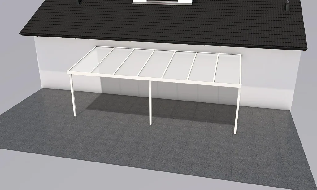 Terrassendach Premium, weiß, 7120 x 3060 mm - Polycarbonat Stegplatten 16 mm, opal