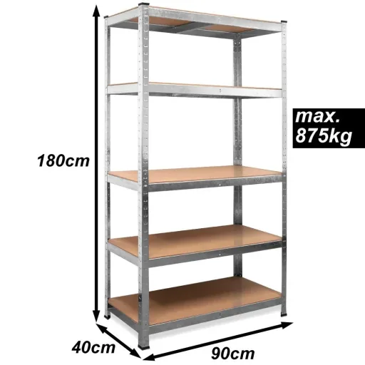 2 Stück Metall-Lagerregal mit 5 Fachböden - 875kg Kapazität - (HxBxT) 180x90x40 cm - 175kg pro Fachboden
