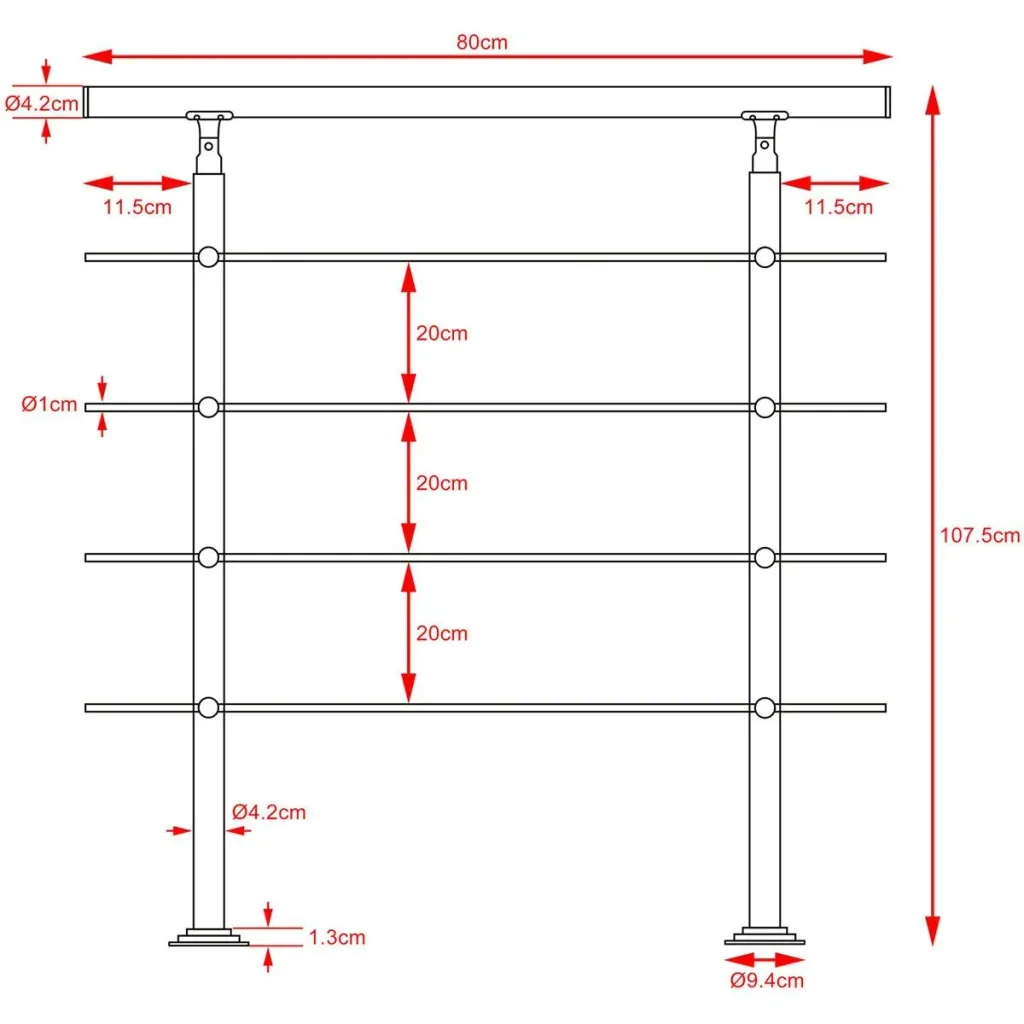 Handlauf - Edelstahl - 80 cm - 4 Streben