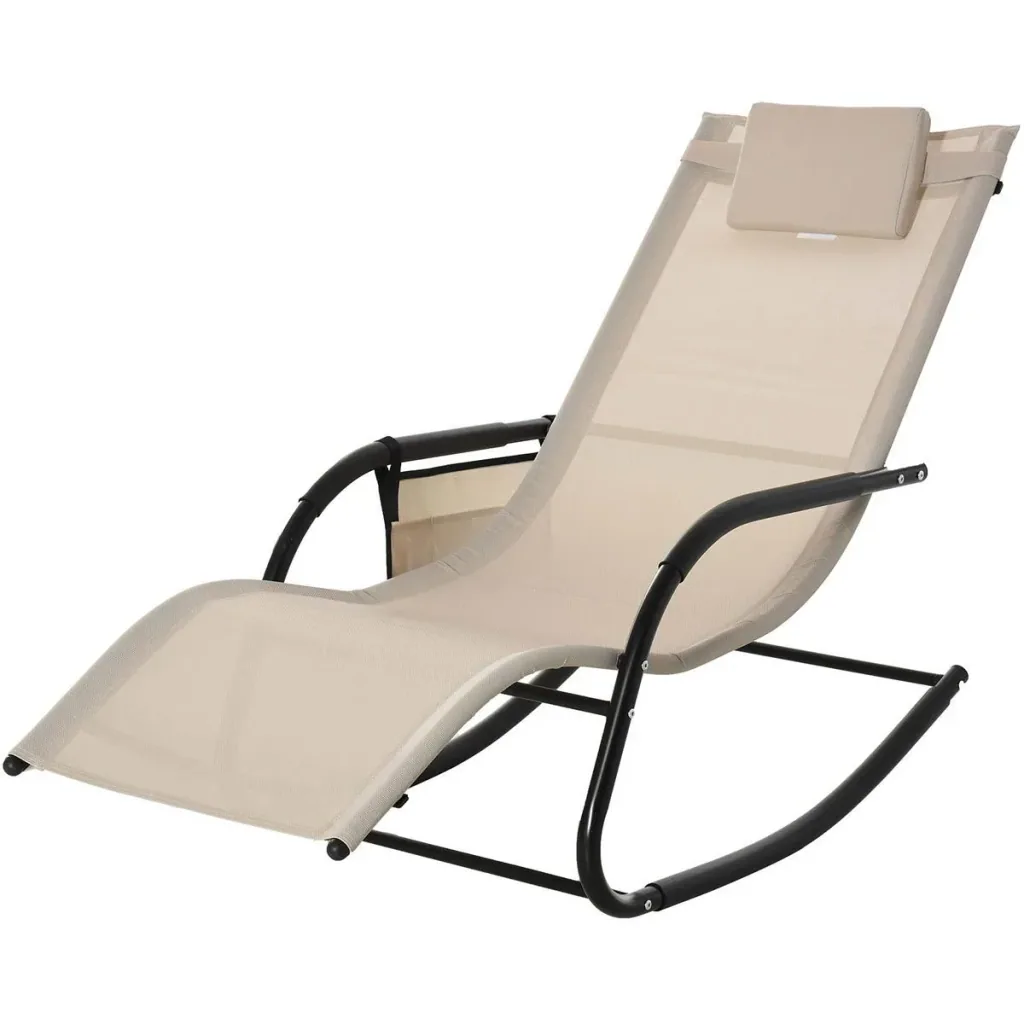Schaukelstuhl Schwingsessel Gartenstuh Schaukelliege Metall Mesh Schwarz+Beige 150 x 62 x 88 cm