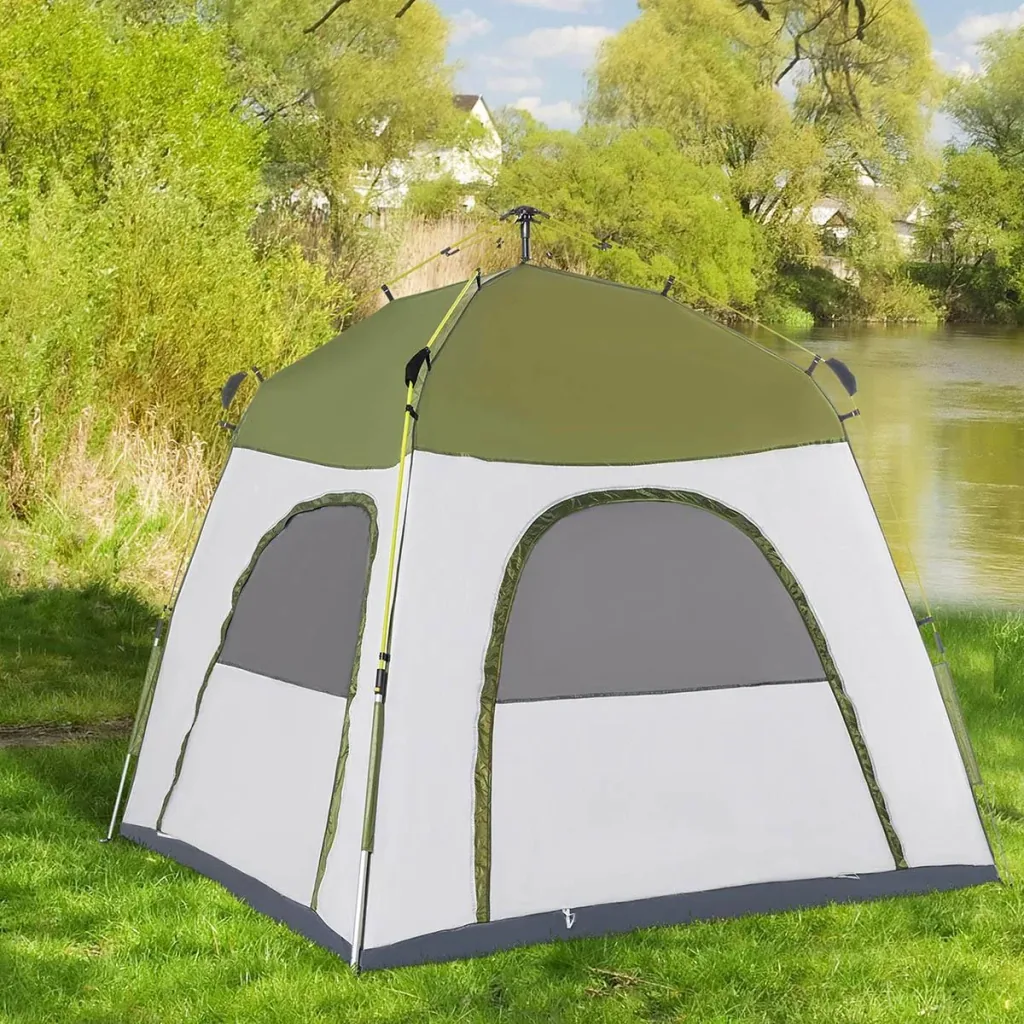 Campingzelt 4 Personen - mit Netz - 190T PU 1000mm - Grün/Grau - 240 x 240 x 195 cm