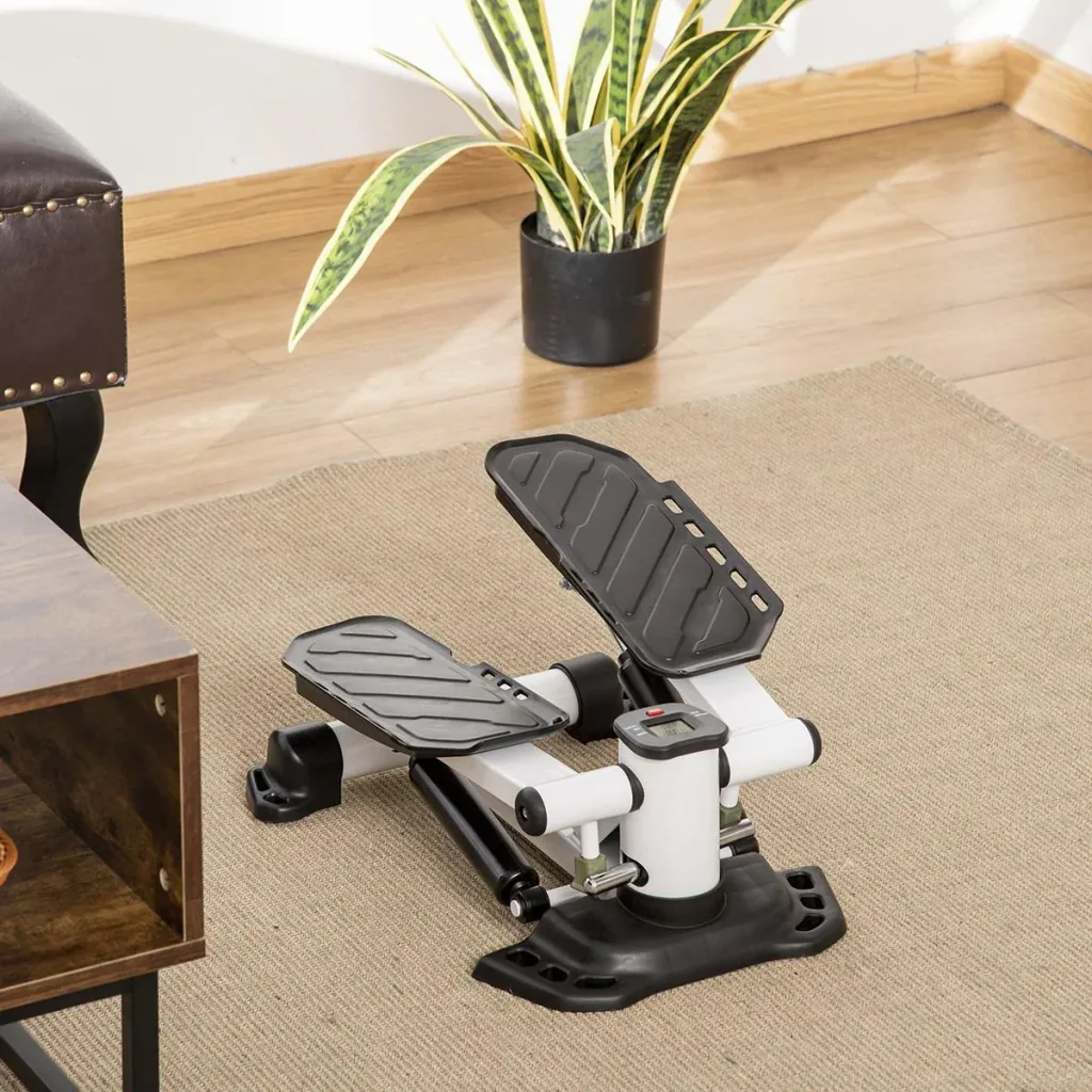 Mini Stepper Minifahrrad Fitness Heimtrainer LCD-Bildschirm mit zwei großen Pedalen Metall ABS Weiß+Schwarz 48 x 34 x 21