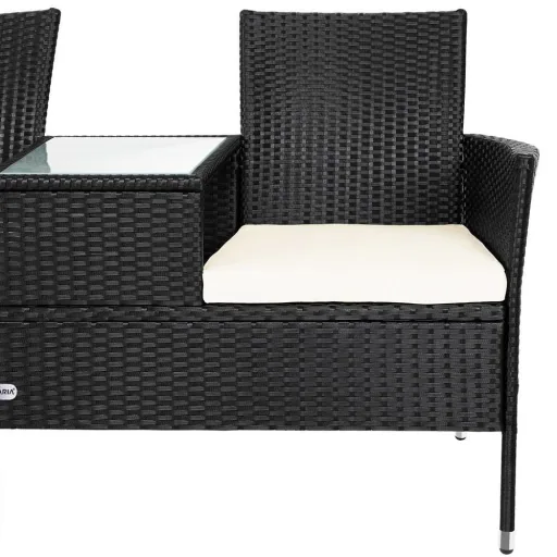 Gartenbank / Love Bench mit Box / Tisch mit Sitzkissen 143x64x87cm - Schwarz