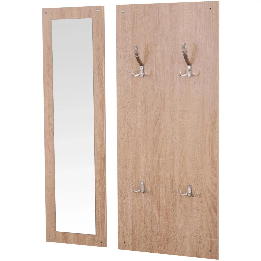 3-teiliges Garderoben-Set Flurgaderobe mit Schuhschrank Garderobe Wandspiegel 4 Haken Natur 30 x 100 cm