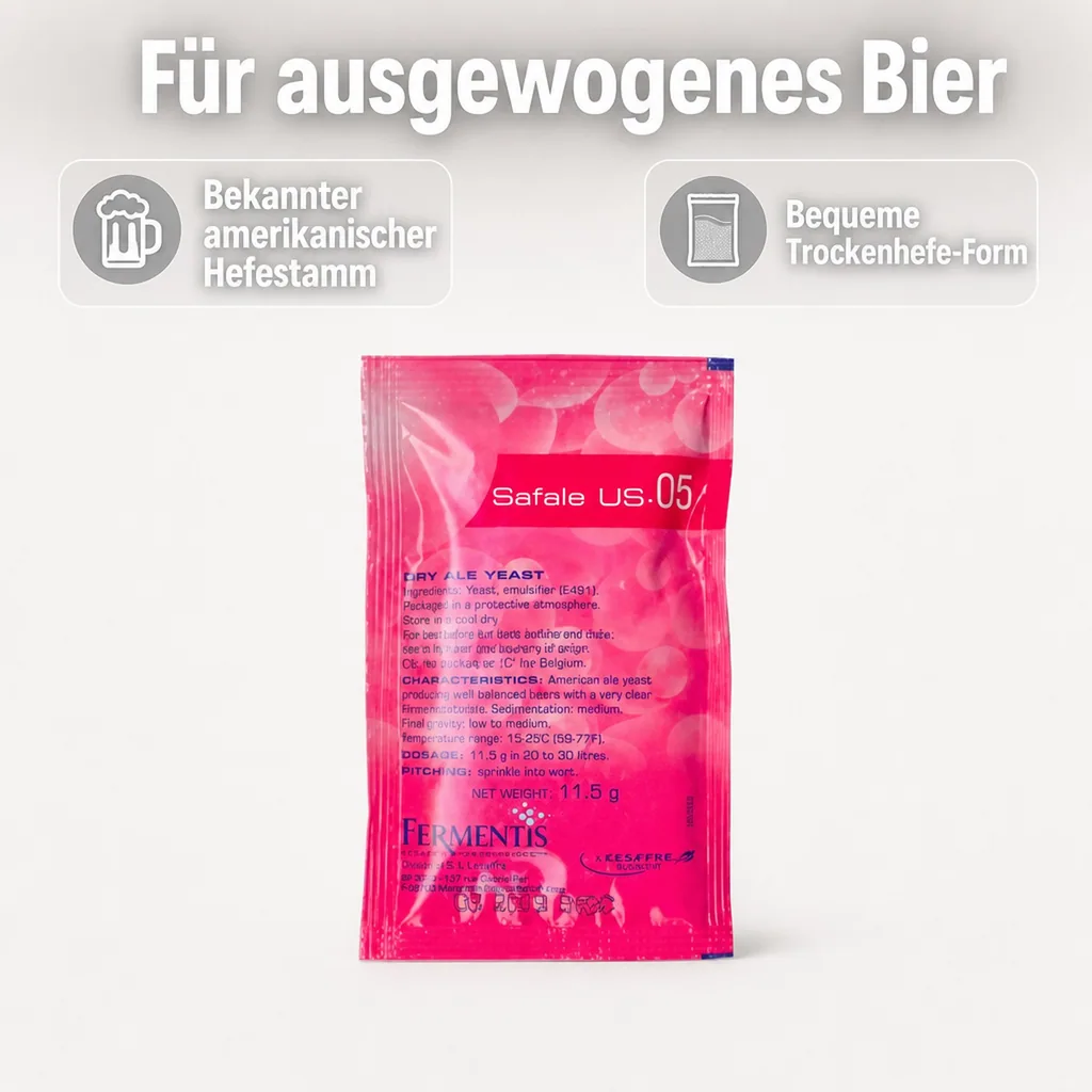 Trockenhefe, Bierhefe SAFALE US-05(56) 11.5gr: Für ausgewogenes Bier