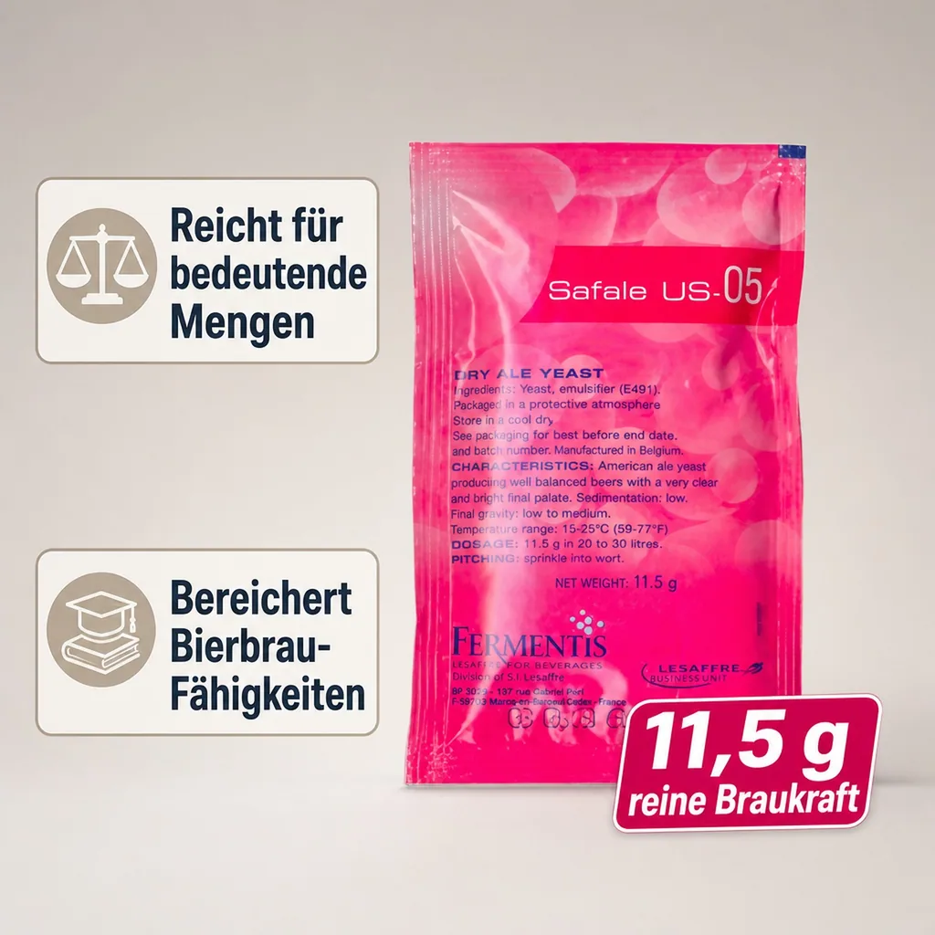 Trockenhefe, Bierhefe SAFALE US-05(56) 11.5gr: Für ausgewogenes Bier