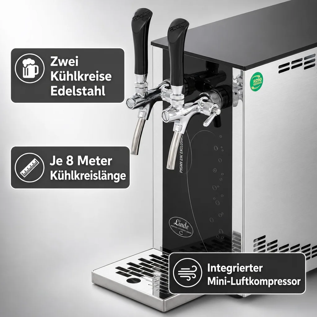 PYGMY 25/k Exclusive, 2 leitig * Trockenkühler * Bierzapfanlage * Zapfanlage ohne CO2 * Luftkompressor