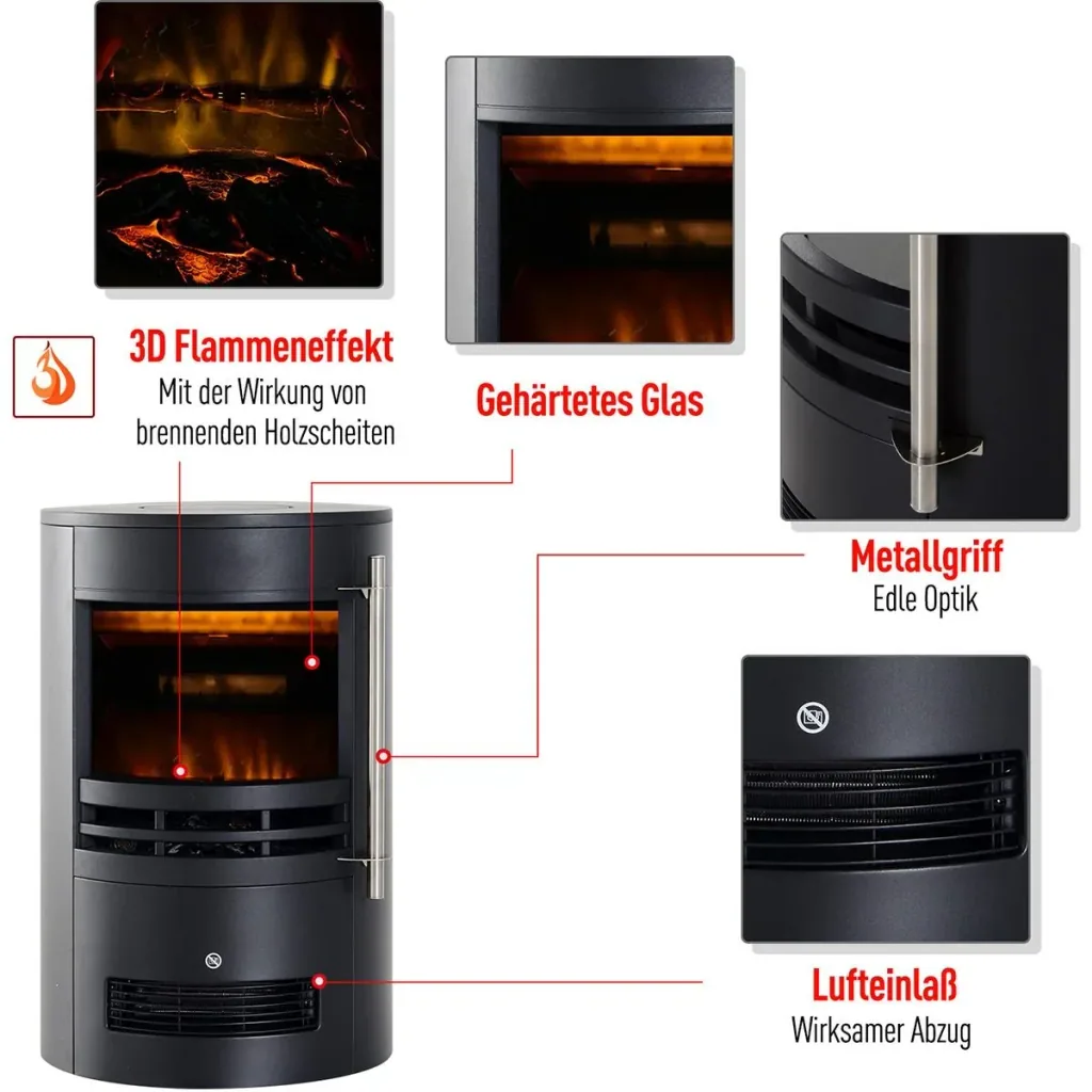 Kaminofen mit Flammeneffekt schwarz