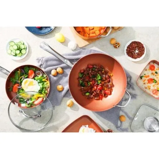 Aliminum Wok-Pfanne mit Deckel - Kupfer - 28CM