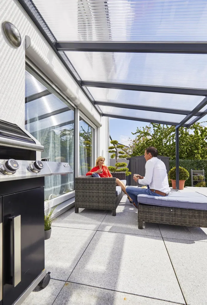 Terrassendach Premium, anthrazit, 4102 x 3060 mm - Polycarbonat Stegplatten 16 mm, klar