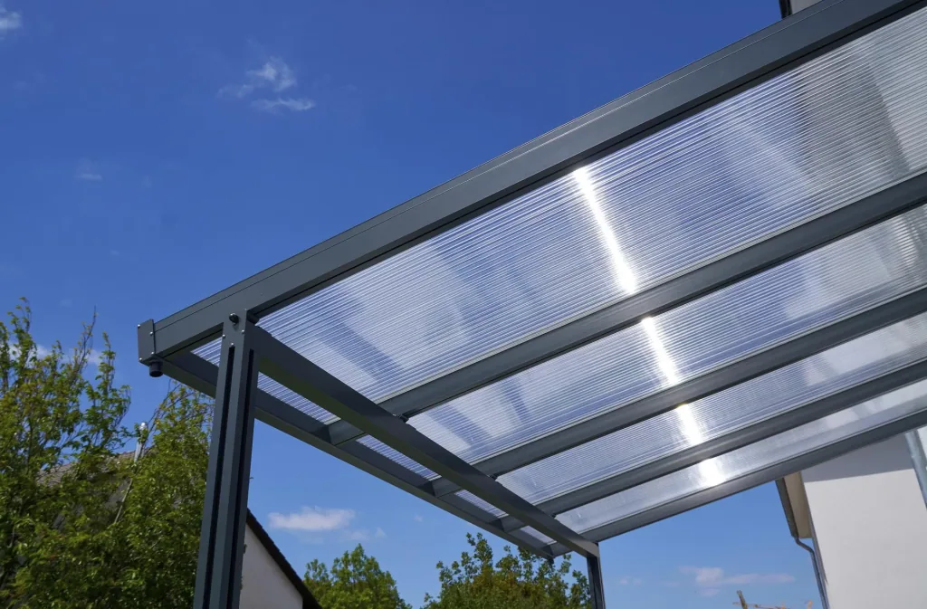 Terrassendach Premium, anthrazit, 4102 x 3060 mm - Polycarbonat Stegplatten 16 mm, klar