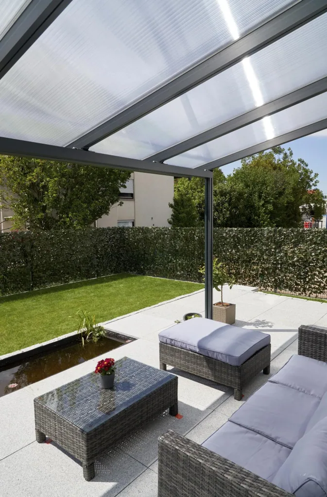 Terrassendach Premium, anthrazit, 4102 x 3060 mm - Polycarbonat Stegplatten 16 mm, klar