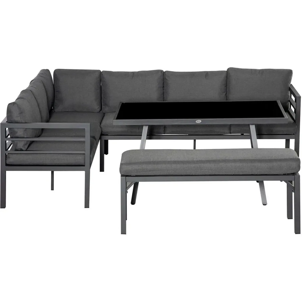 4-tlg. Gartenmöbel-Set mit Beistelltisch L-Form Outdoor Aluminium Grau
