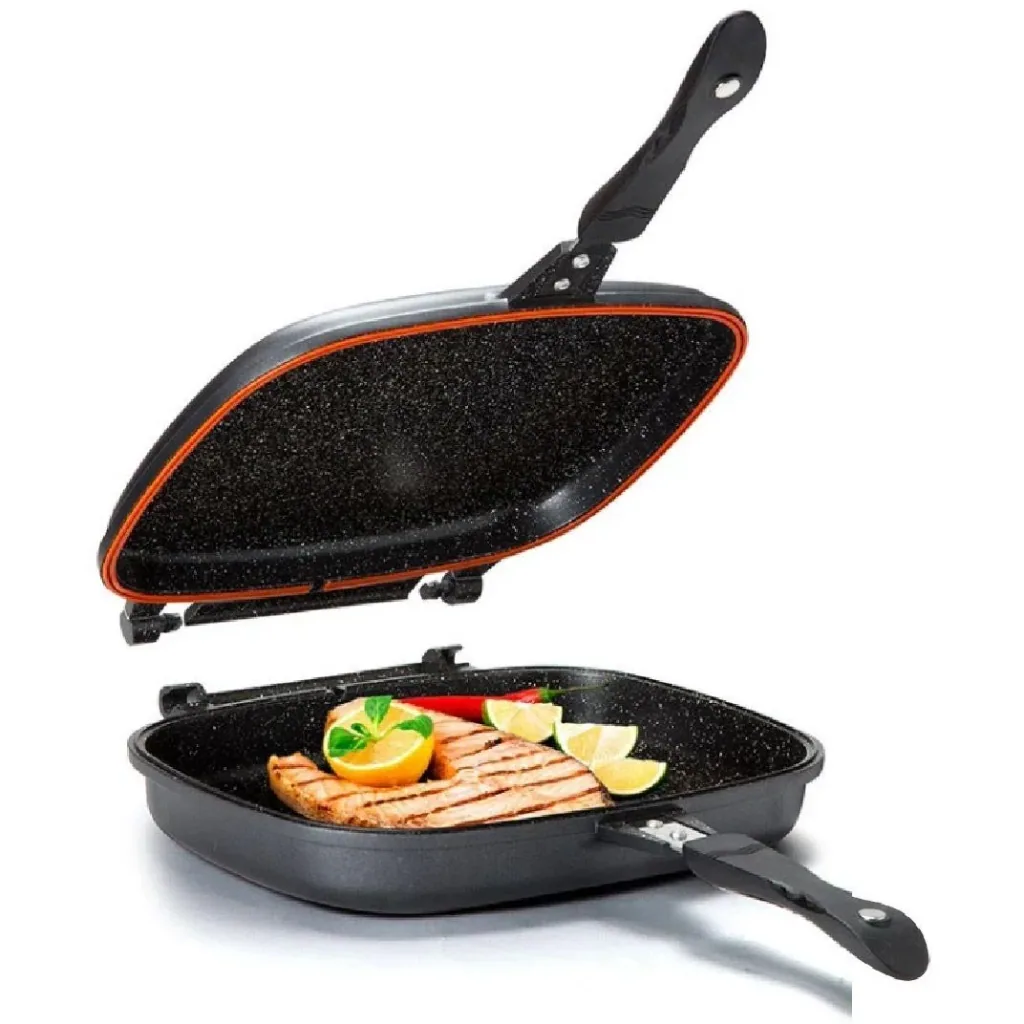 Doppelpfanne / Grillpfanne - 32 cm - Aluminiumguss - Grillpfanne zum Wenden - Kupfer