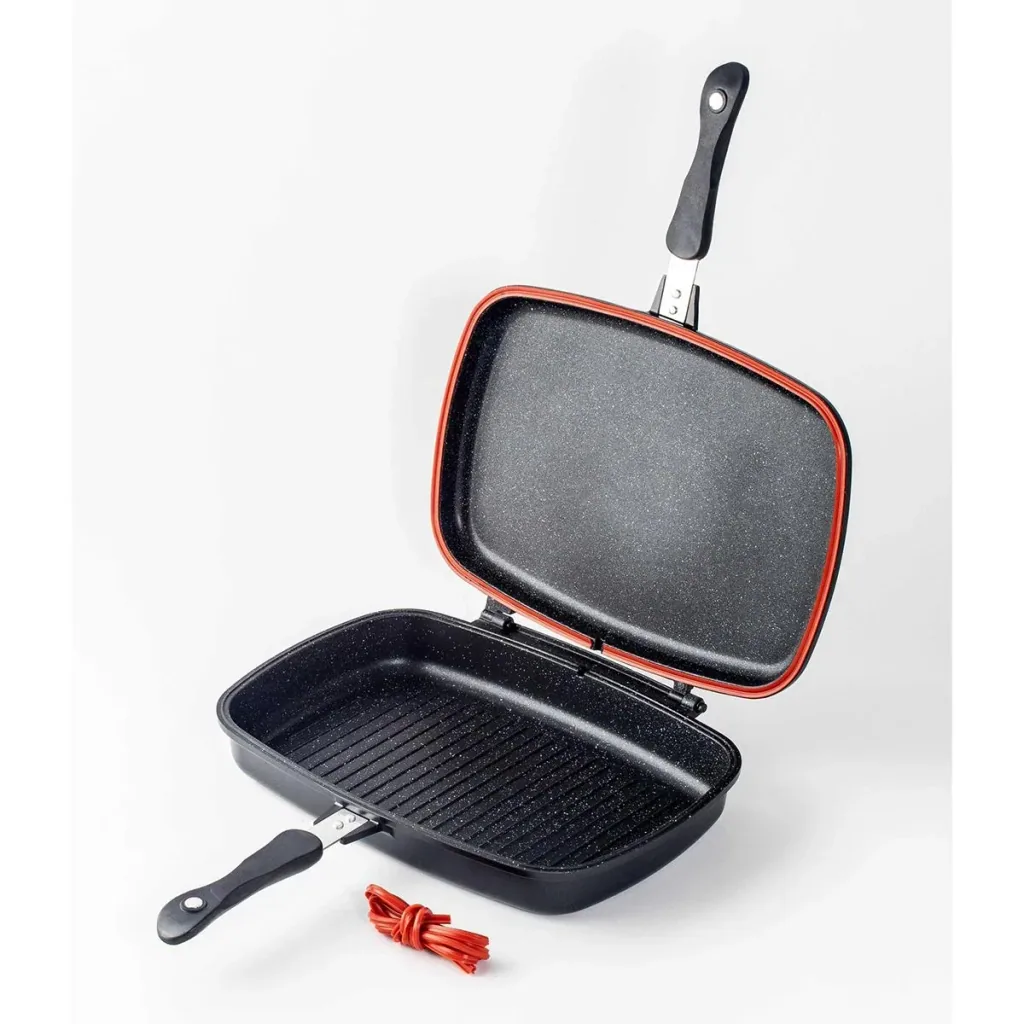 Doppelpfanne / Grillpfanne - 32 cm - Aluminiumguss - Grillpfanne zum Wenden - Kupfer