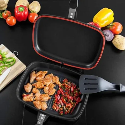 Doppelpfanne / Grillpfanne - 32 cm - Aluminiumguss - Grillpfanne zum Wenden - Kupfer