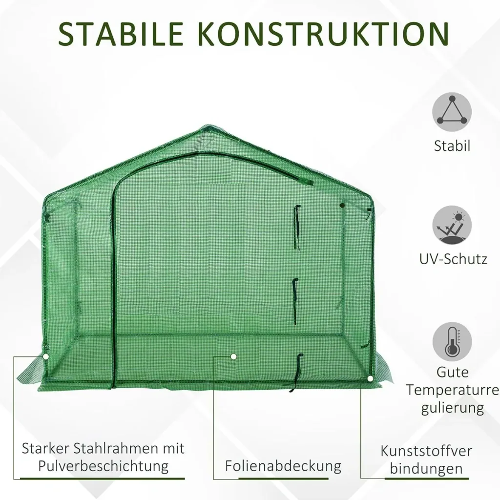 Foliengewächshaus Tomatengewächshaus Treibhaus Frühbeet mit Fenster und Tür Grün Stahl PVC-Kunststoff 180 x 100 x 165 cm